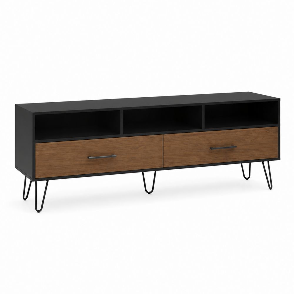 Mobile TV in Metallo e MDF con Due Cassetti, 140x40x50 cm
