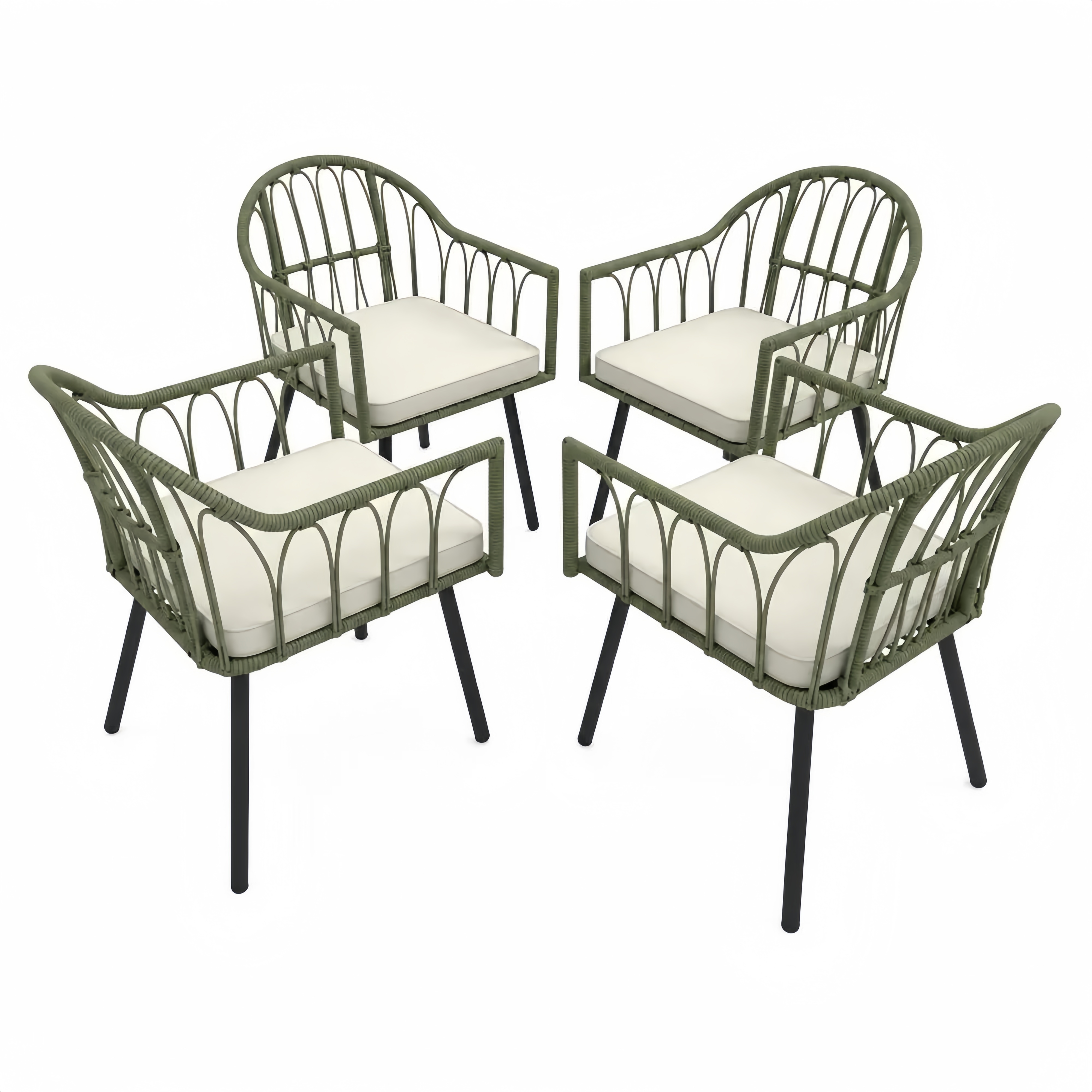Set di 4 sedie da giardino in rattan e acciaio con cuscini beige