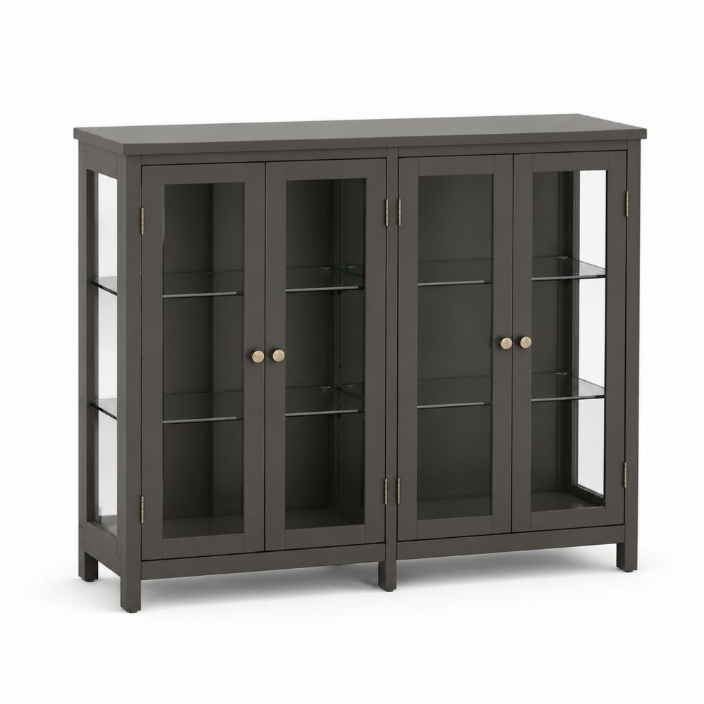Credenza in Legno con Ante in Vetro Temperato Grigio