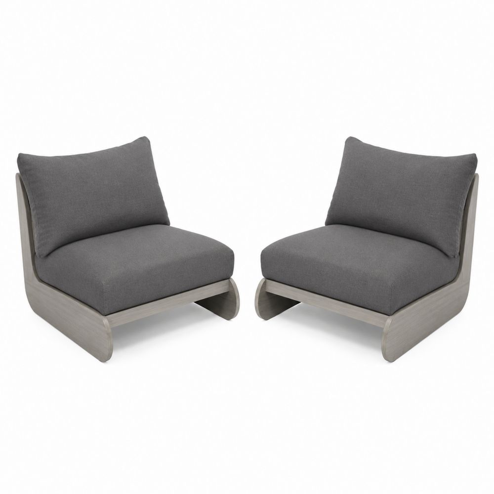 Set di 2 Poltrone da Esterno in Legno Grigio Scuro