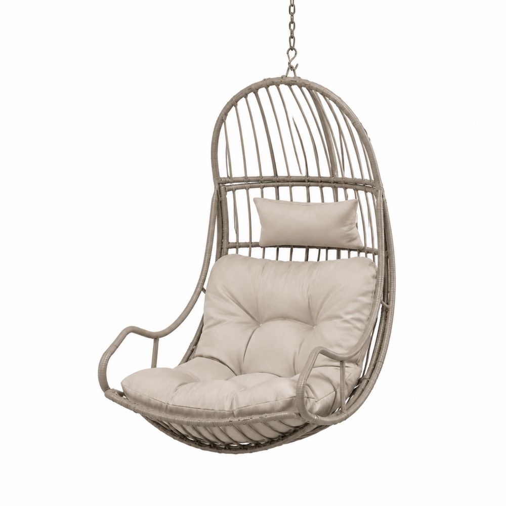 Sedia Sospesa in Rattan e Acciaio con Cuscini Beige