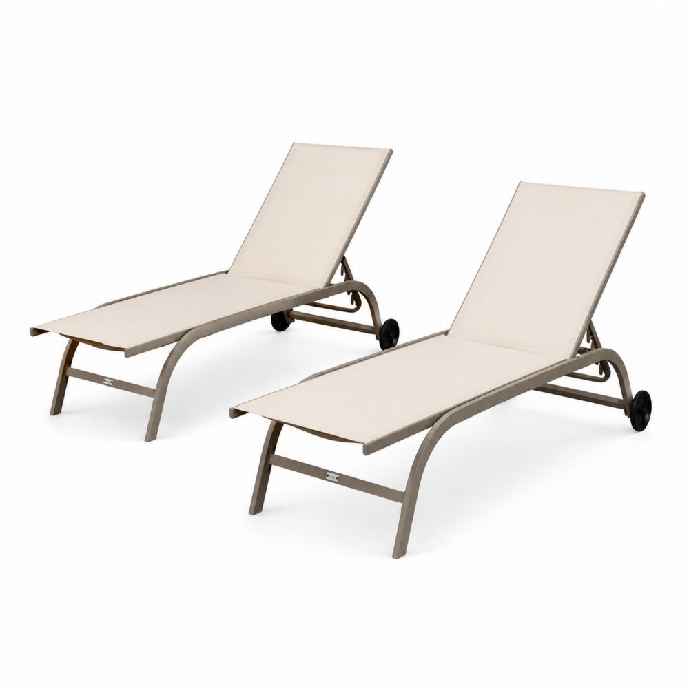 Set di 2 Lettini Prendisole in Metallo con Rivestimento in Textilene Beige