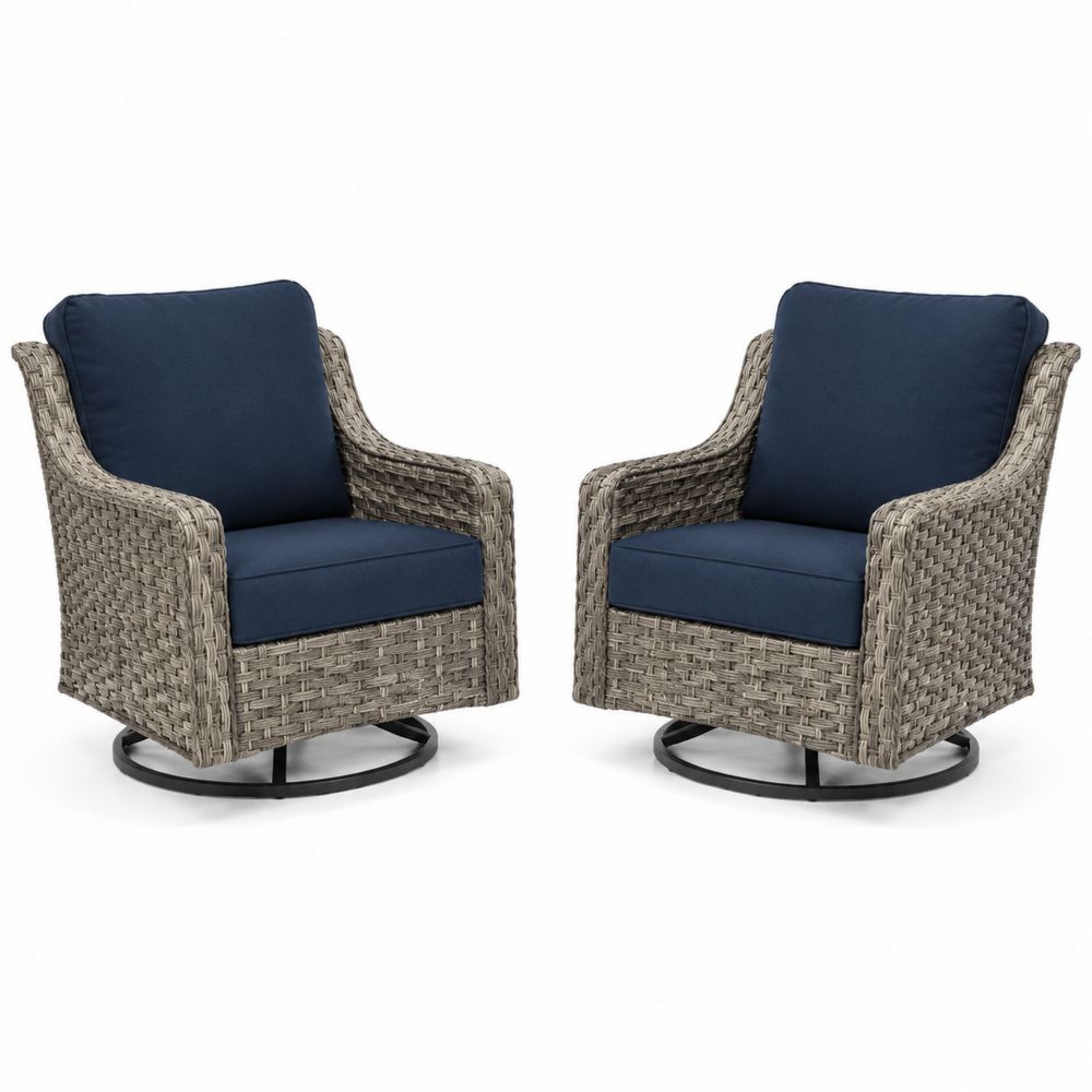 Set di Poltrone da Esterno in Rattan Sintetico con Cuscini Blu