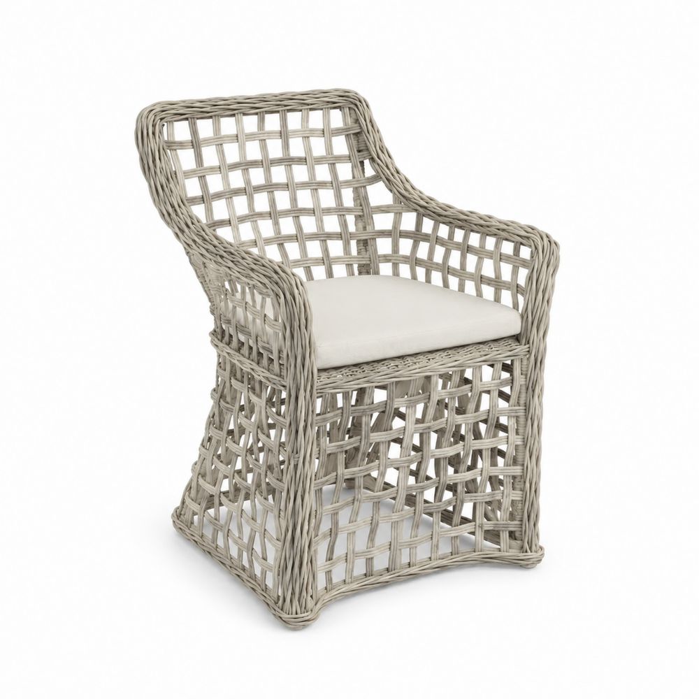Sedia in Rattan Sintetico Grigio con Cuscino Crema