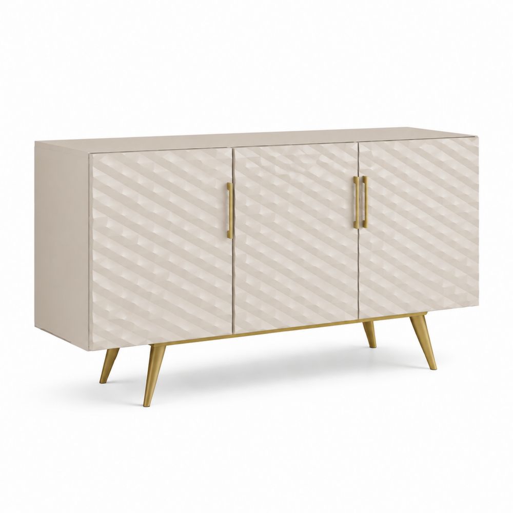 Credenza rettangolare 3 ante in legno con maniglie dorate