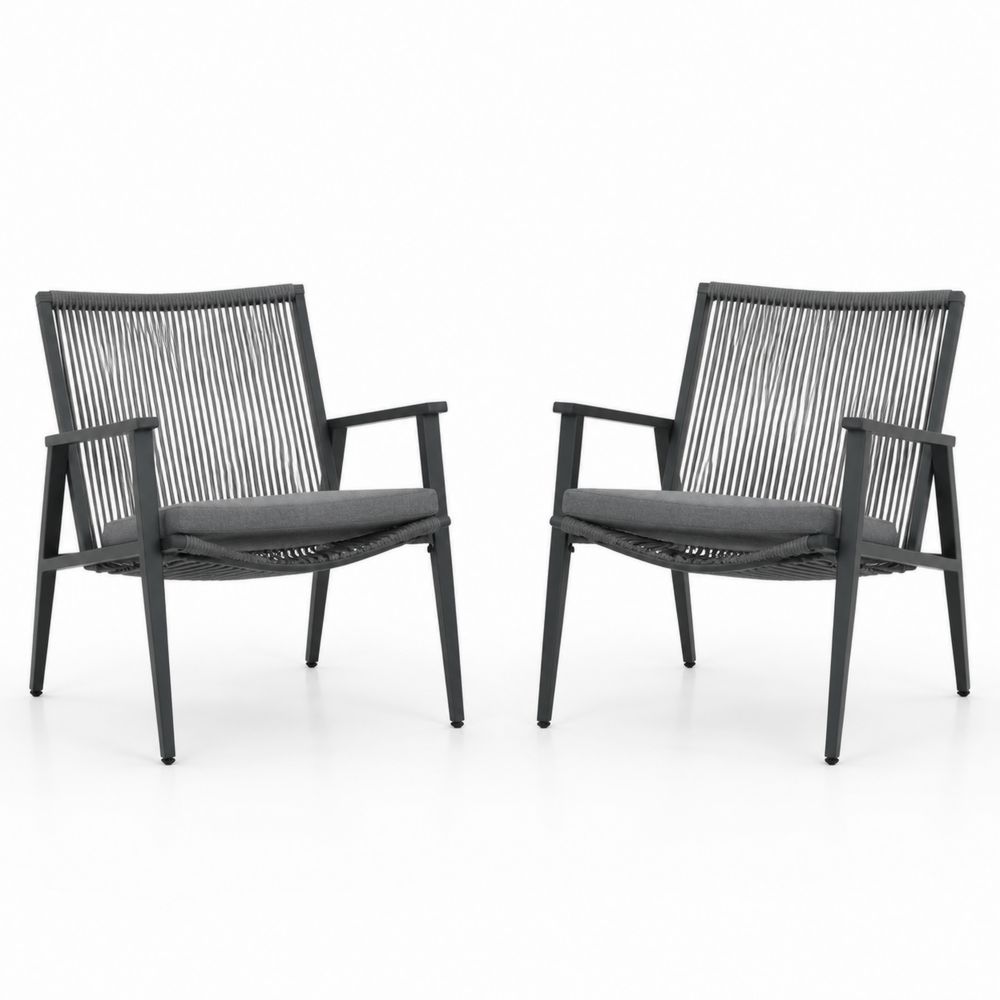 Set di Sedie da Esterno in Metallo Grigio con Corde e Cuscini