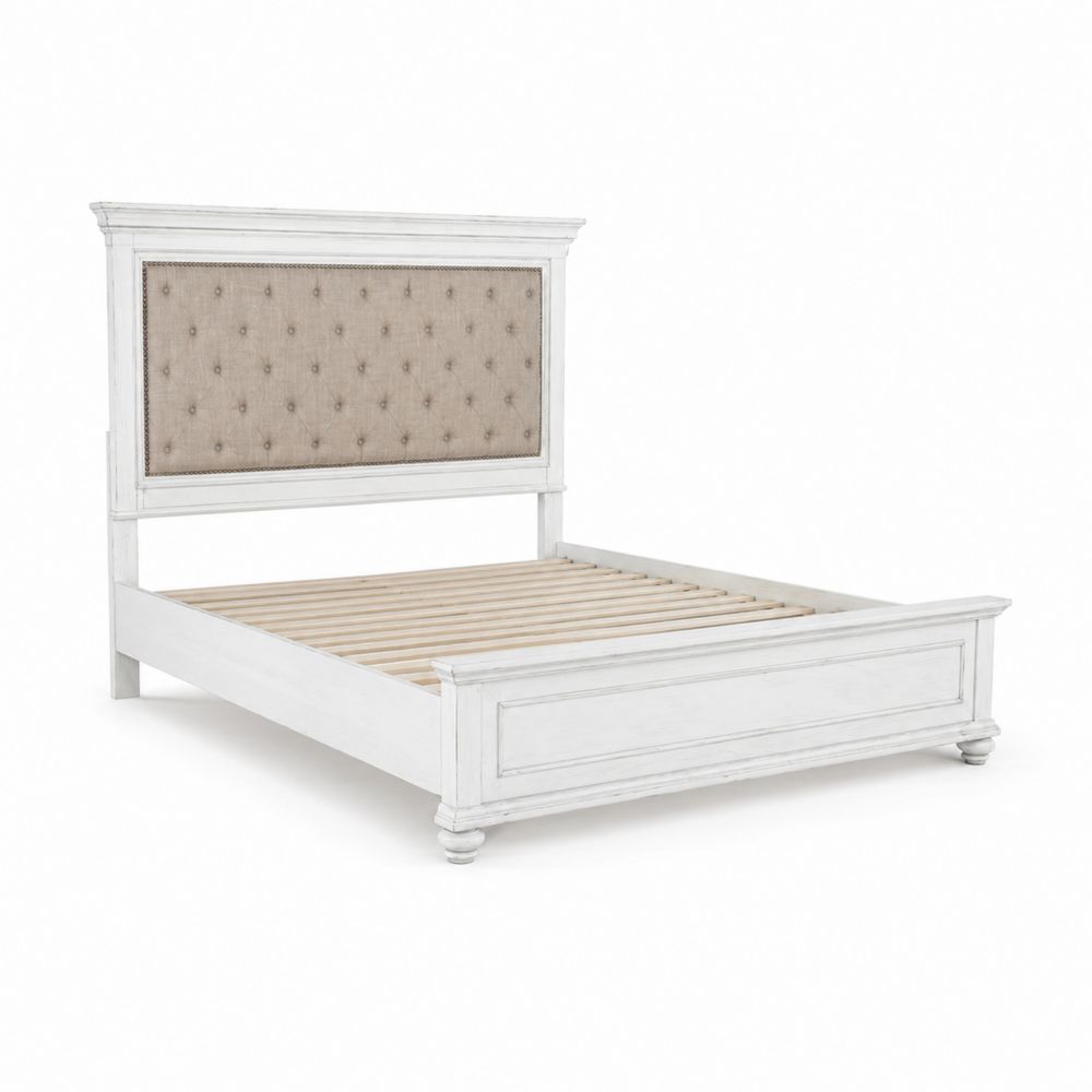 Letto matrimoniale in legno con testiera trapuntata in poliestere beige 200x160 cm