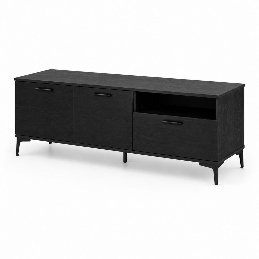 Mobile TV in legno nero con ante e cassetto 150 cm