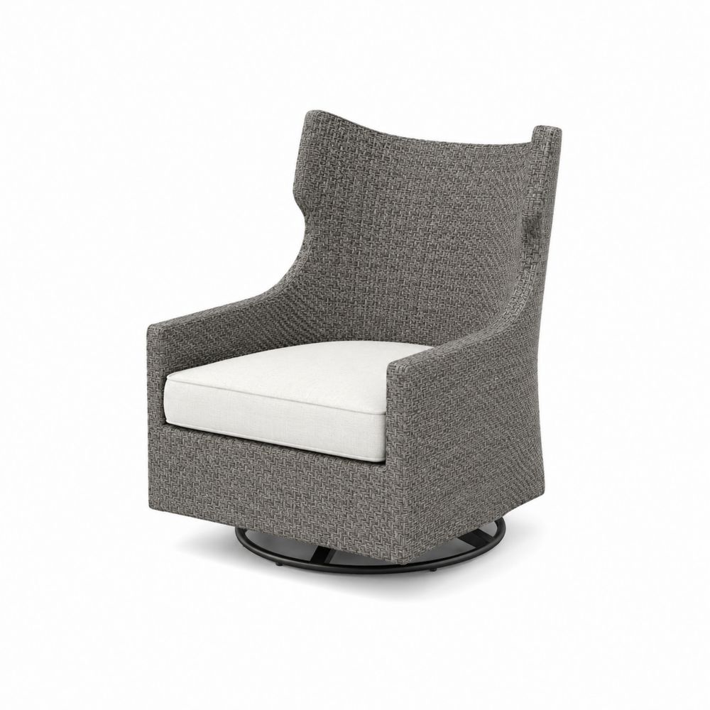 Poltrona in Rattan Grigio con Base Girevole e Cuscino Bianco