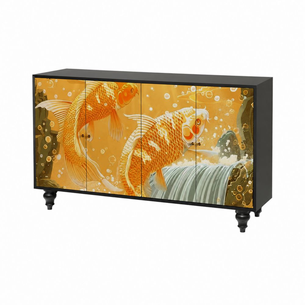 Credenza rettangolare con ante in legno con motivo di carpe