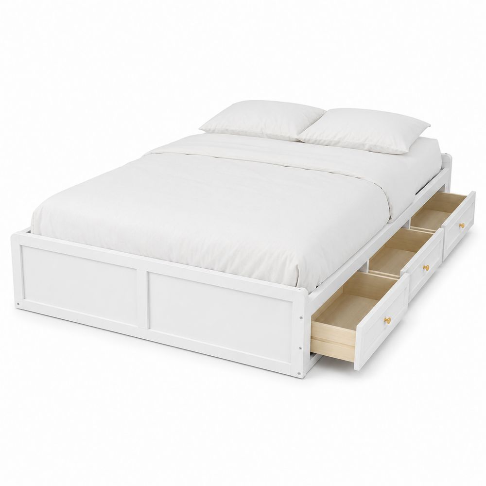 Letto matrimoniale in legno MDF con cassetti 200x160 cm Bianco
