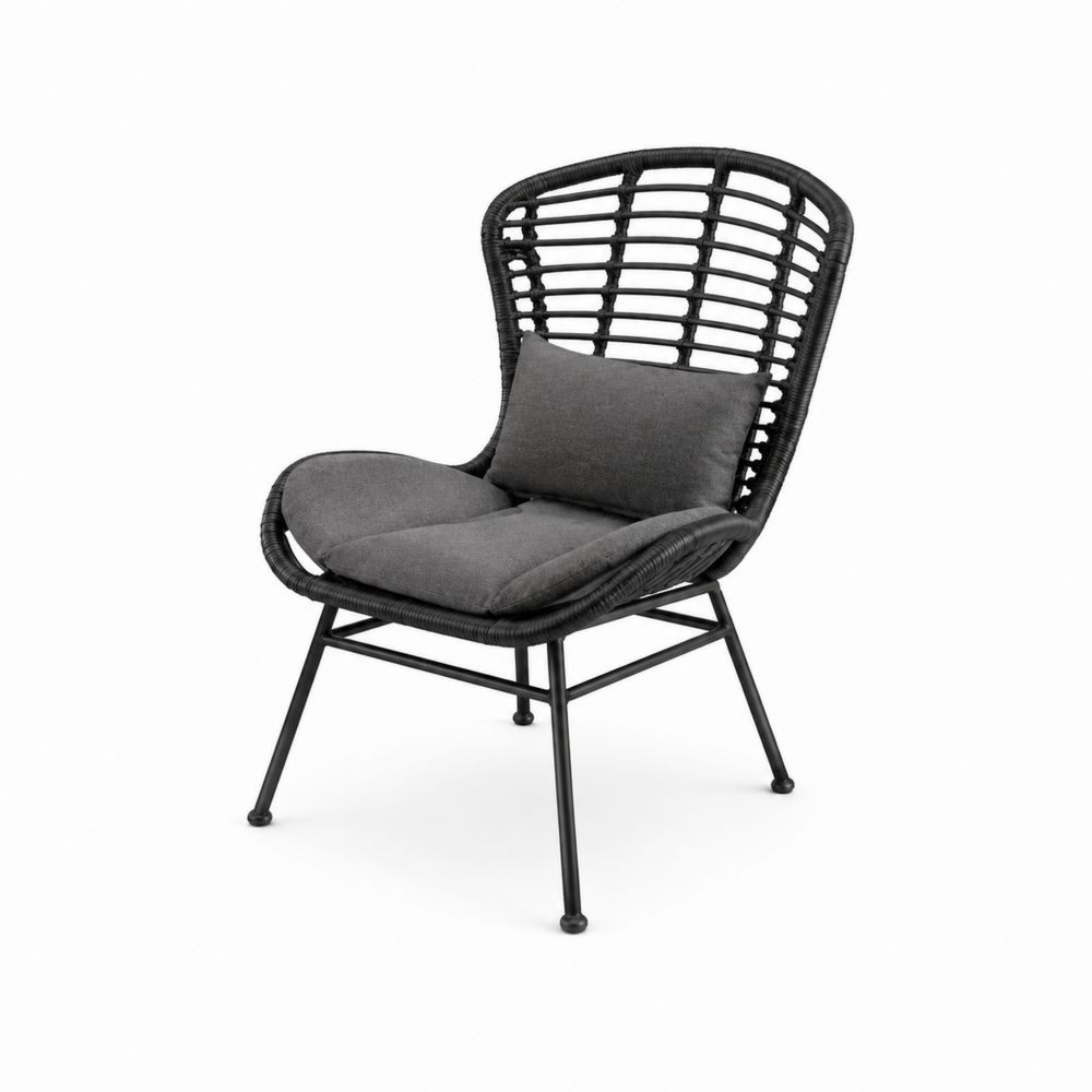 Sedia da Esterno in Rattan Sintetico con Cuscini Grigi