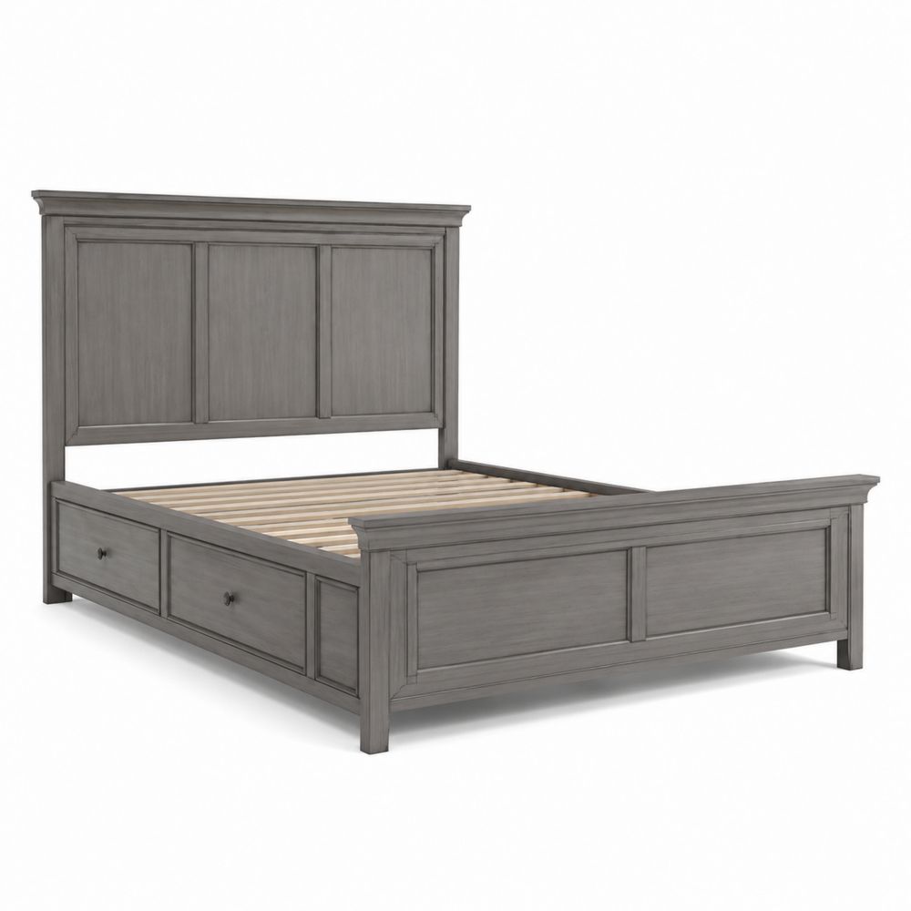 Letto Matrimoniale in Legno Grigio con Cassetti