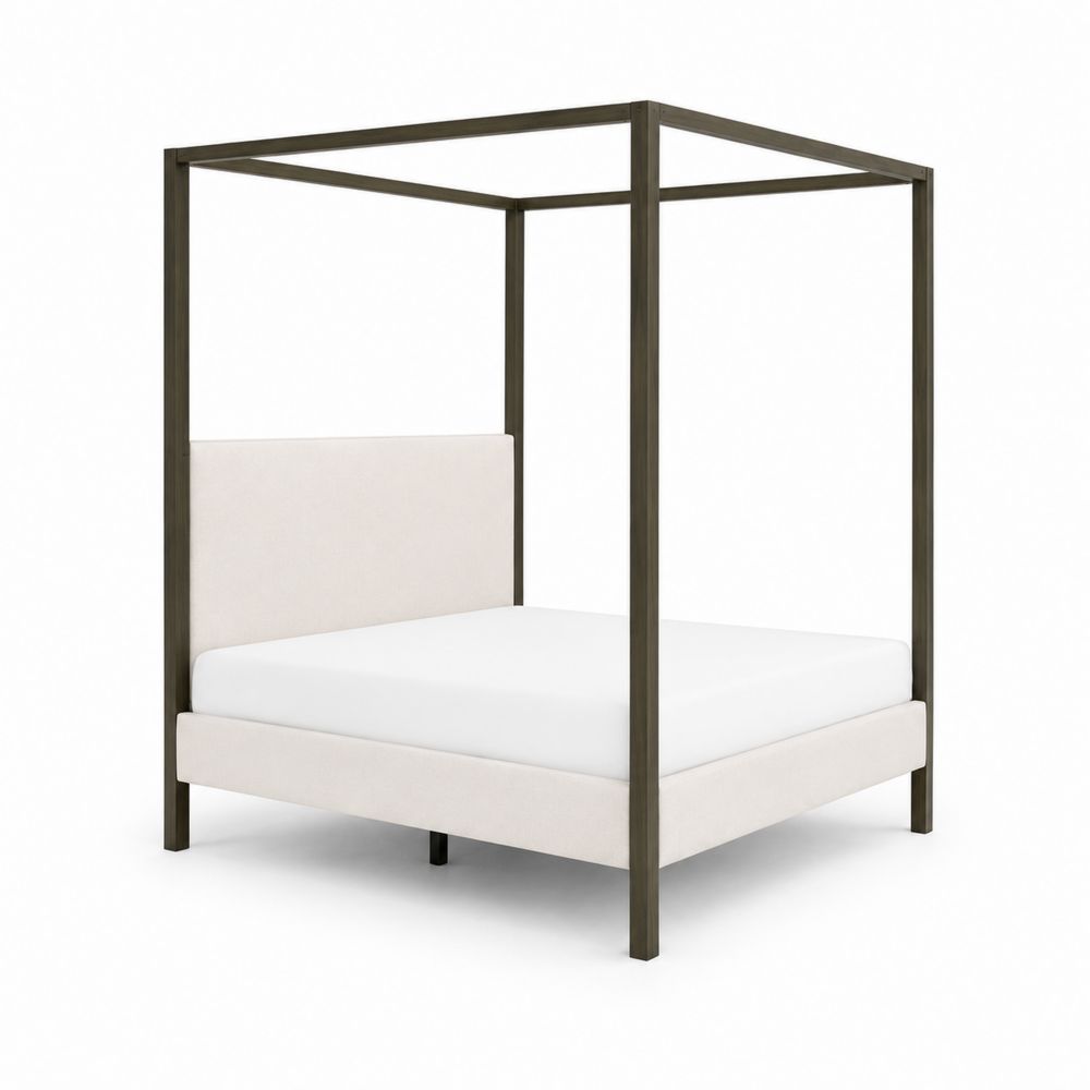 Letto a baldacchino in metallo e tessuto poliestere beige