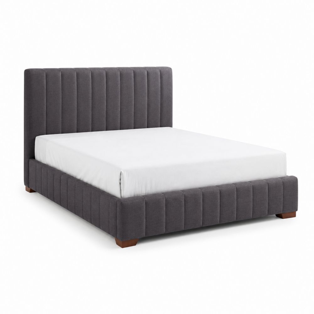 Letto matrimoniale in tessuto grigio