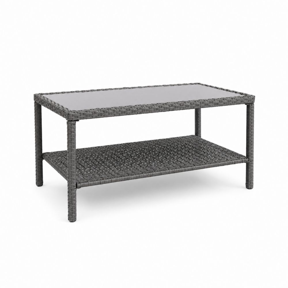 Tavolino da caffè in rattan sintetico e vetro grigio