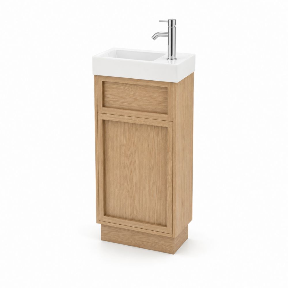 Lavabo Singolo in Rovere e Ceramica Bianca
