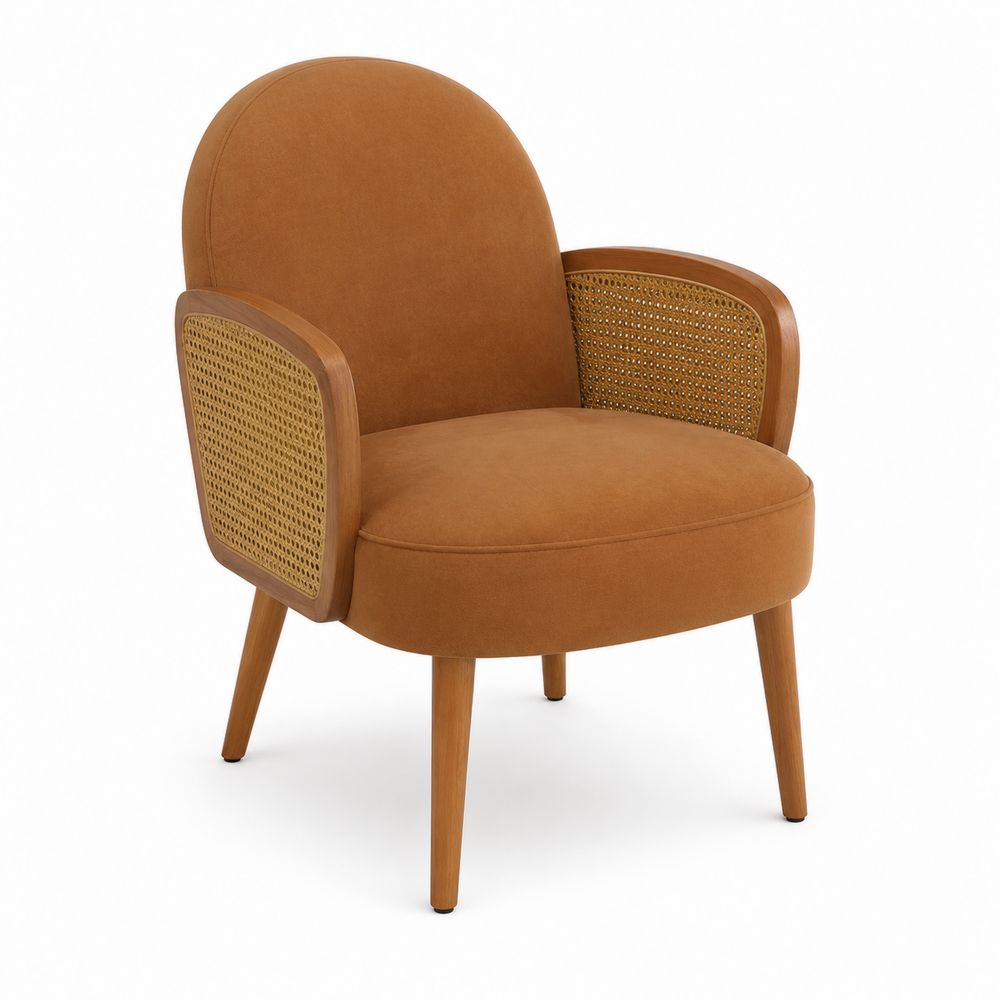 Sedia in tessuto e rattan con struttura in legno di faggio