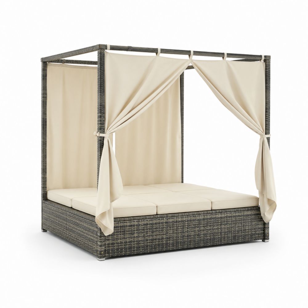 Letto a baldacchino da esterno in rattan e poliestere Crema