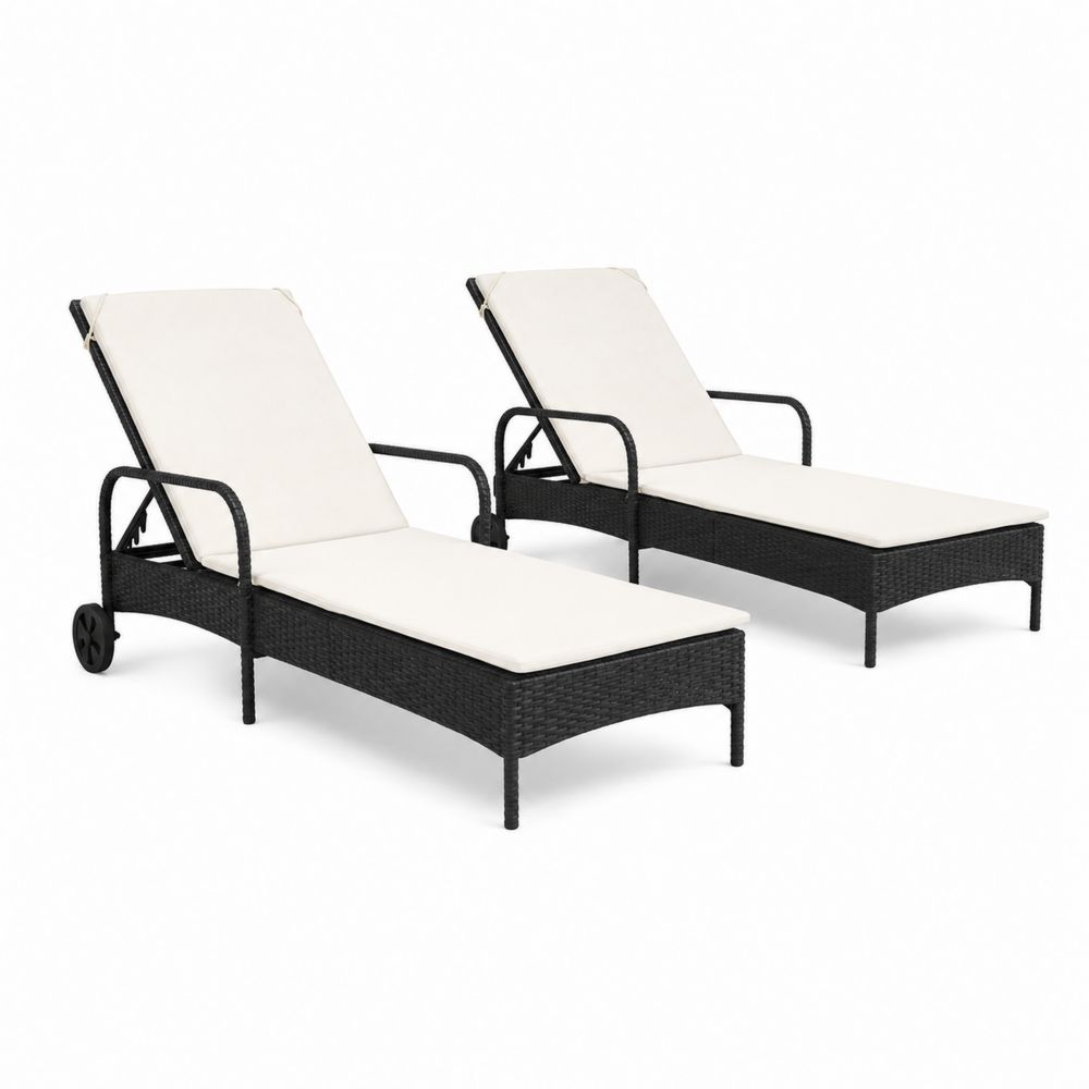 Set di 2 lettini prendisole in rattan con cuscini