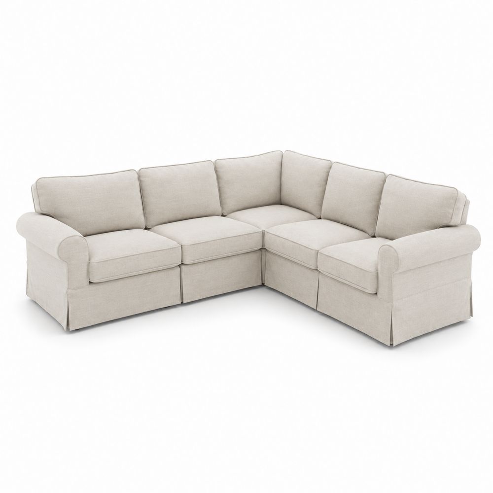 Divano angolare in legno e tessuto 4 posti Beige