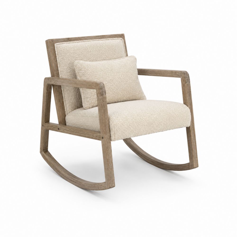 Sedia a dondolo in legno e tessuto poliestere beige