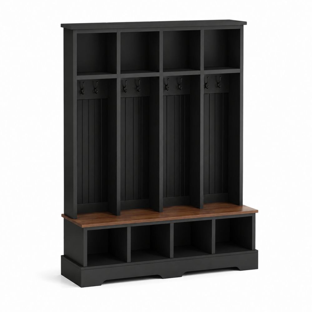 Appendiabiti in Legno con Scomparti Multipli Nero e Naturale
