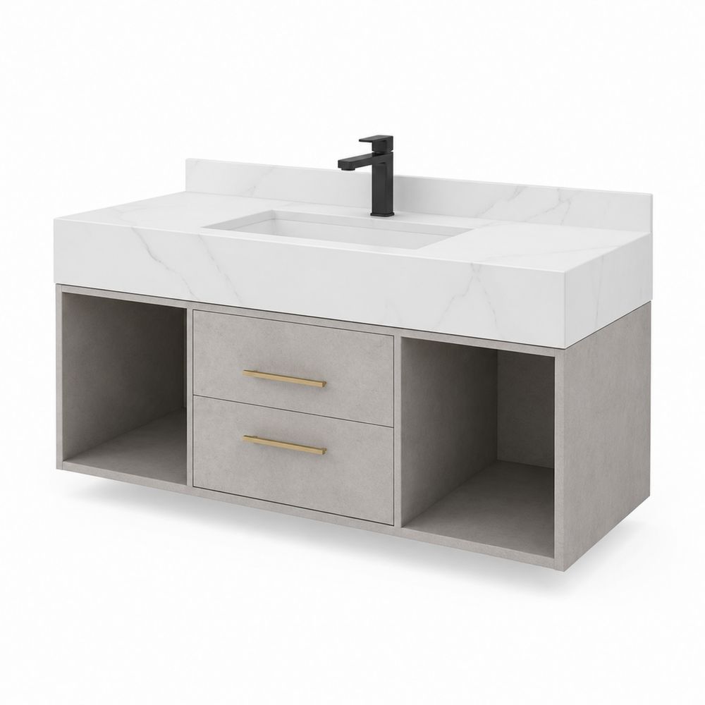 Mobile lavabo a parete in MDF con lavandino in ceramica, bianco/grigio, 100x45x60 cm