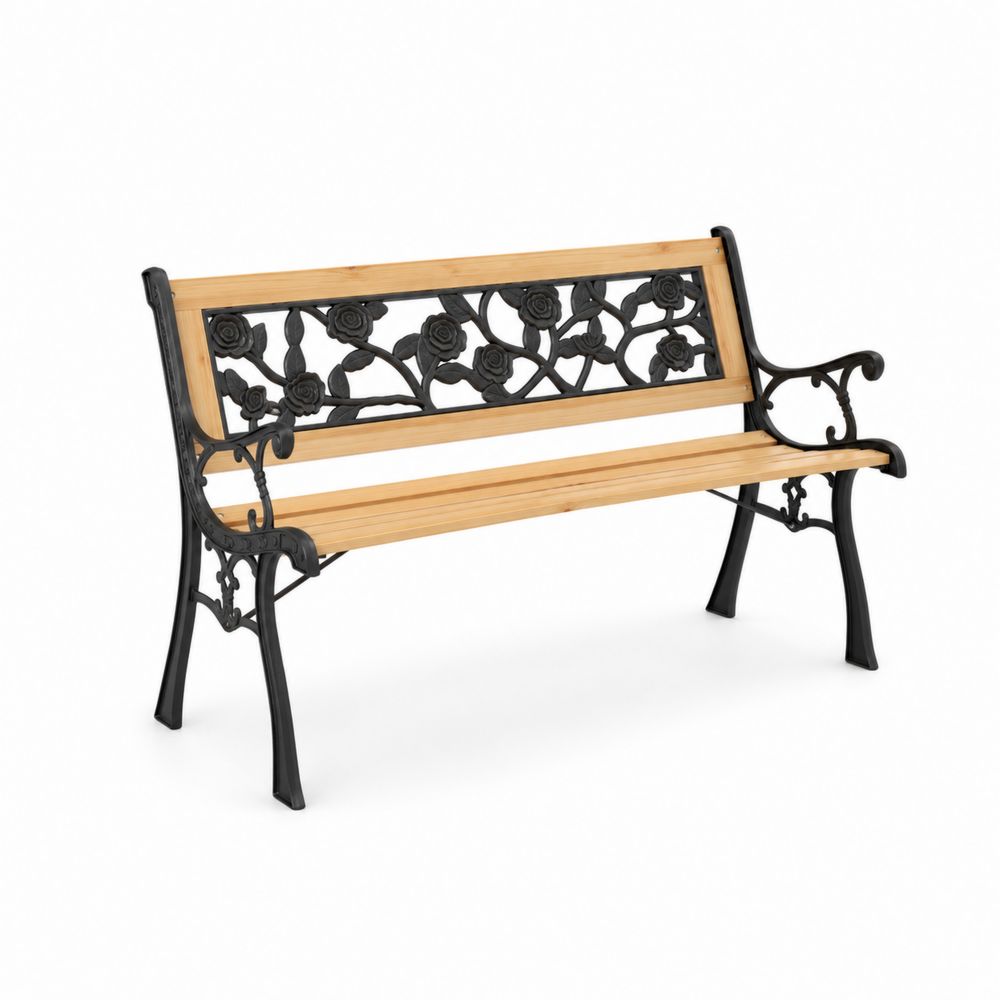 Panca da giardino in metallo e legno con motivo floreale