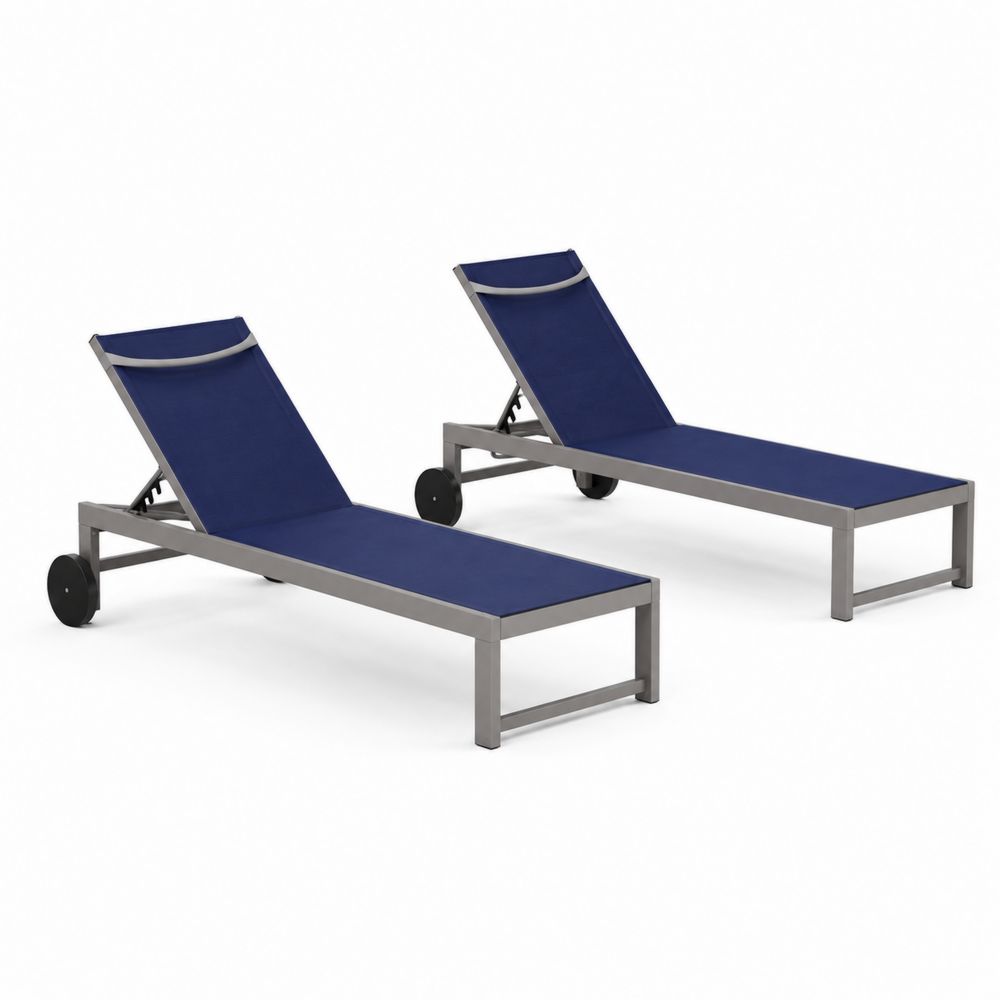 Set di due lettini prendisole in metallo con tessuto blu