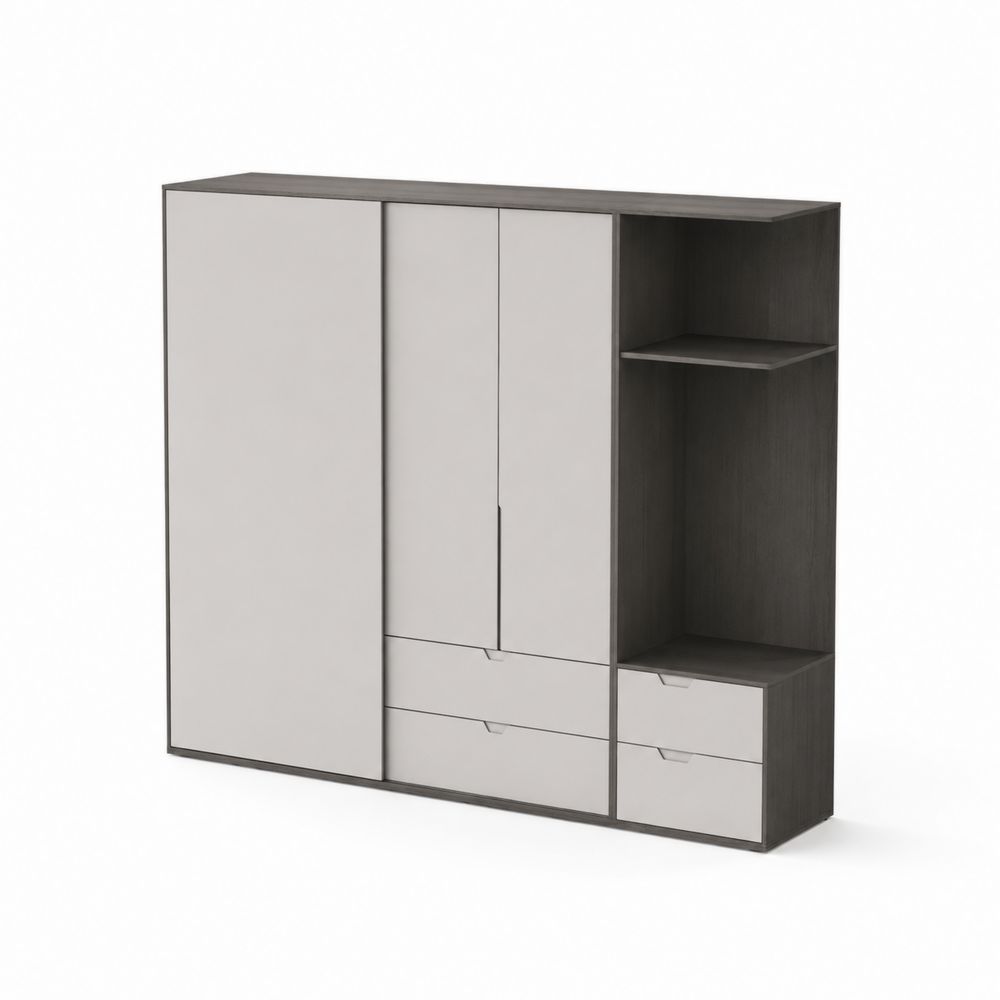 Armadio con Ante e Cassetti in Legno Ingegnerizzato Grigio Chiaro