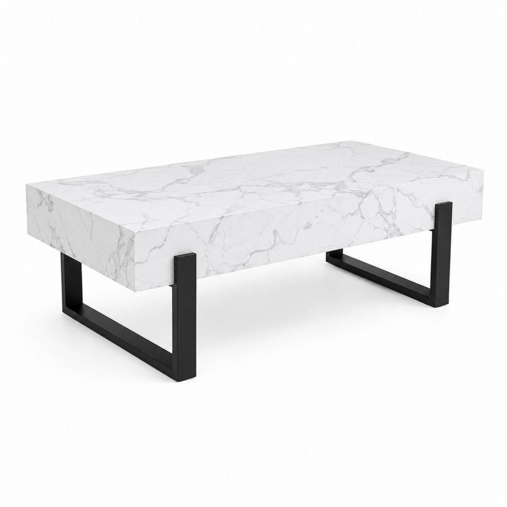 Tavolino da caffè rettangolare in marmo e metallo 120x60x40 cm