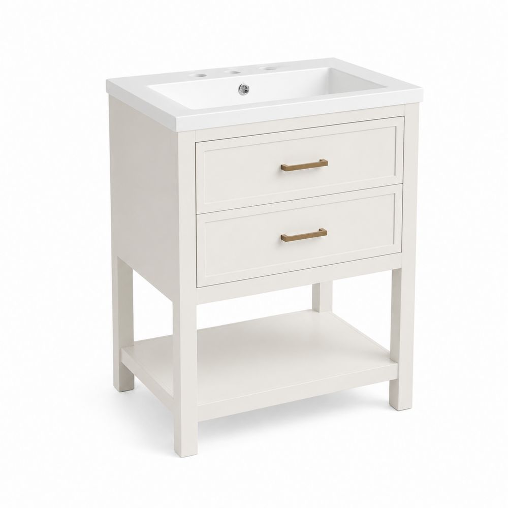 Mobile sottolavabo rettangolare in legno bianco e ceramica