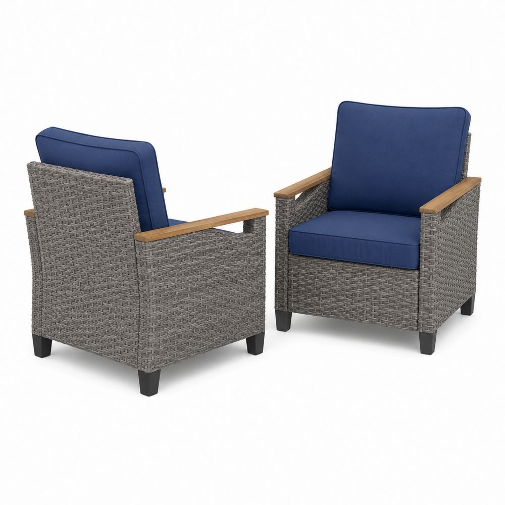 Set di 2 Poltrone da Esterno in Rattan con Cuscini Blu