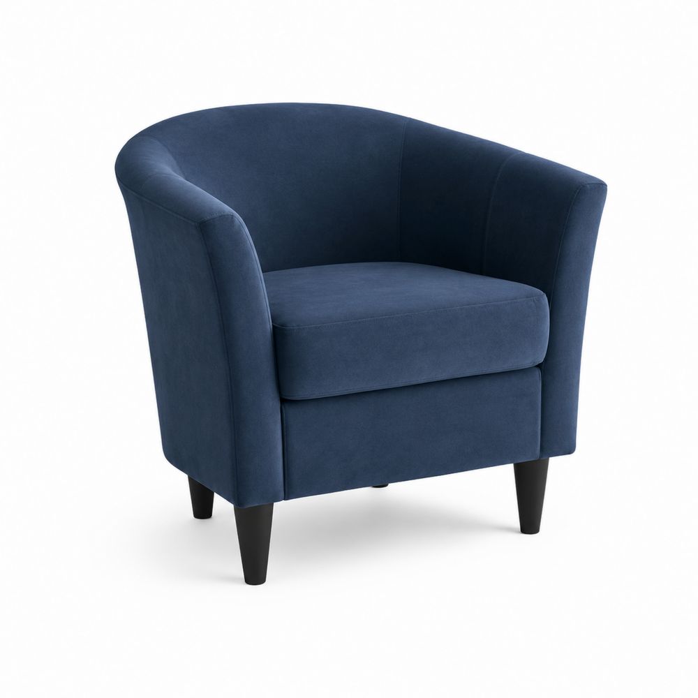 Poltrona in Velluto Blu con Gambe in Legno