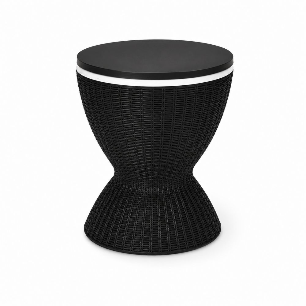 Tavolino da Esterno in Rattan Sintetico e Metallo Nero, Diametro 40 cm