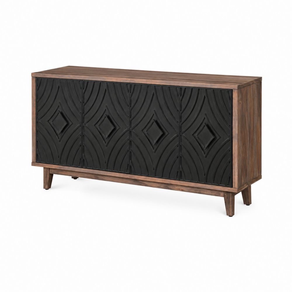 Credenza rettangolare in legno e fibra a quattro ante