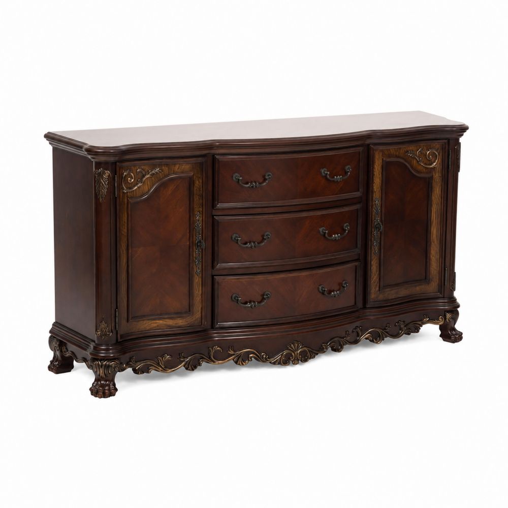 Credenza classica in legno massello con decorazioni in bronzo