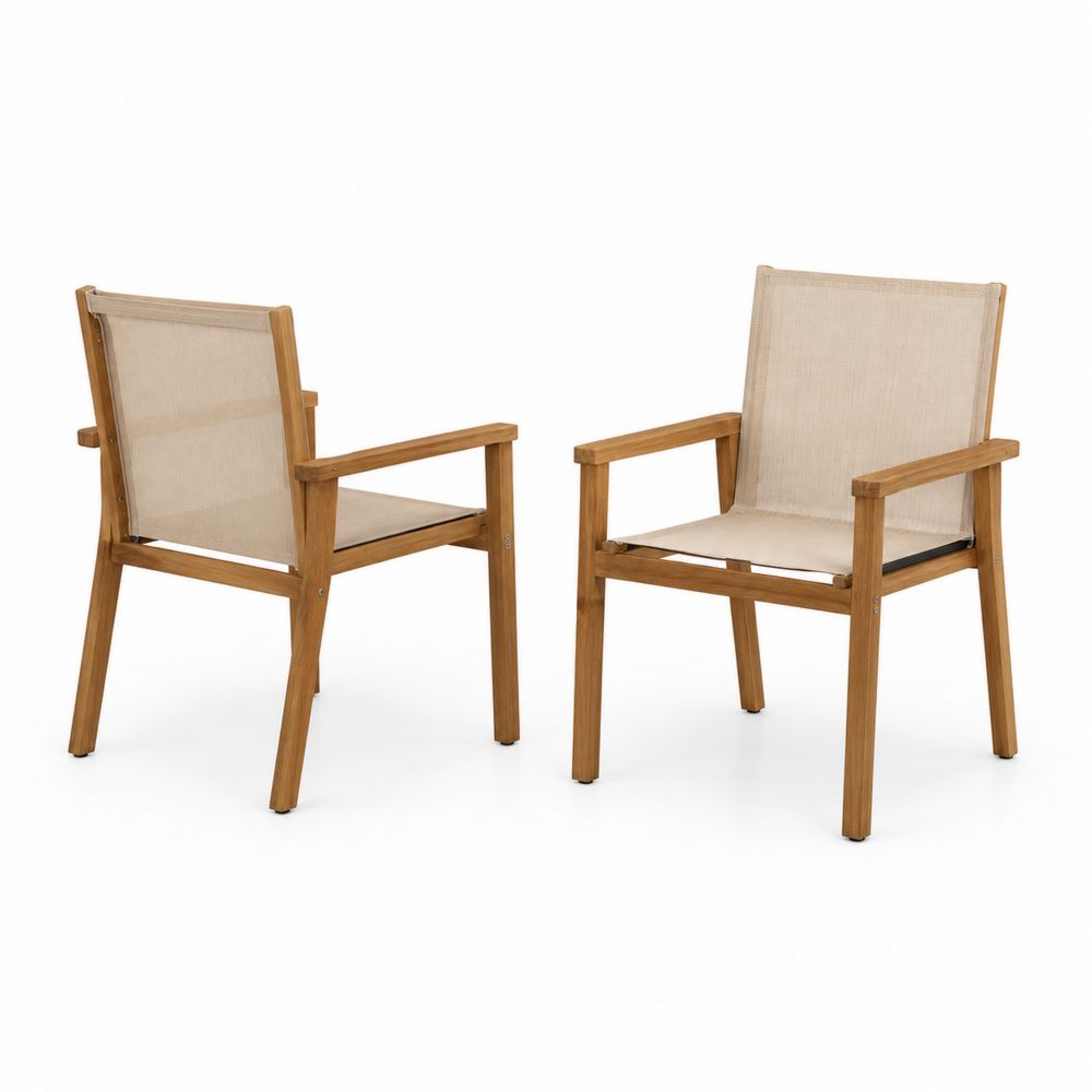 Set di 2 Sedie da Giardino in Legno e Tessuto Beige