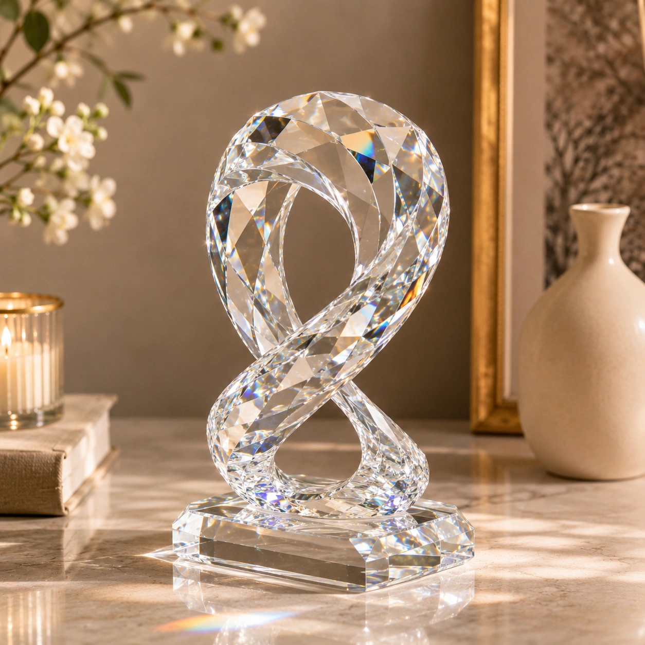 Escultura Infinito de Cristal Transparente