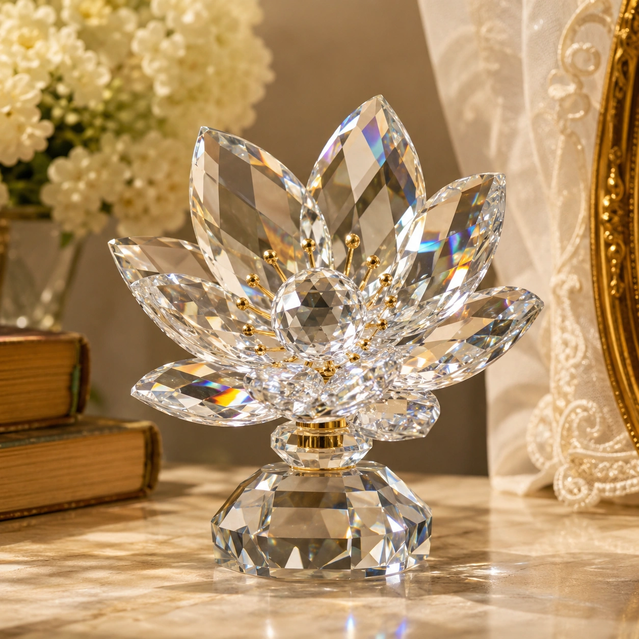 Flor de Loto Decorativa de Cristal