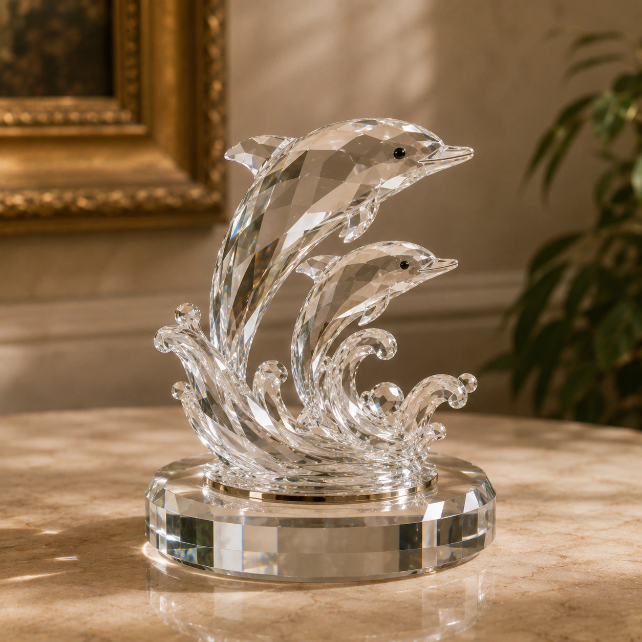 Figura Decorativa Delfines de Cristal