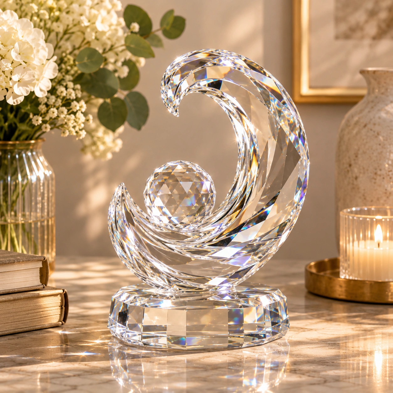 Escultura Luna y Esfera de Cristal