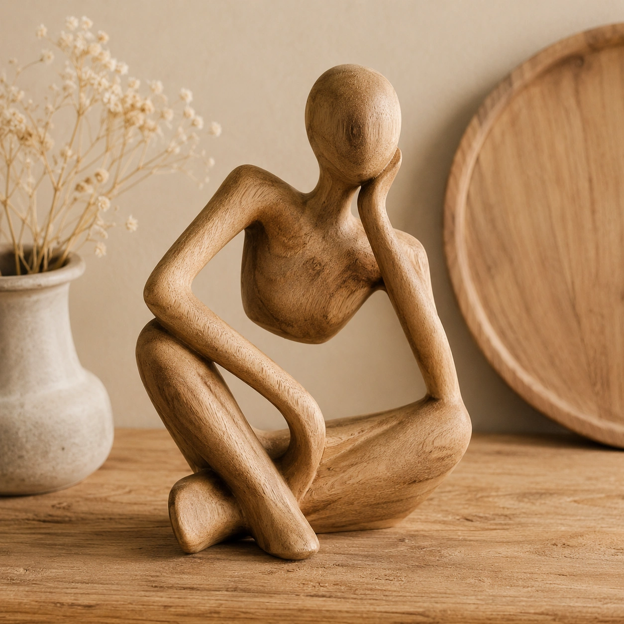 Escultura Abstracta de Madera Sentada
