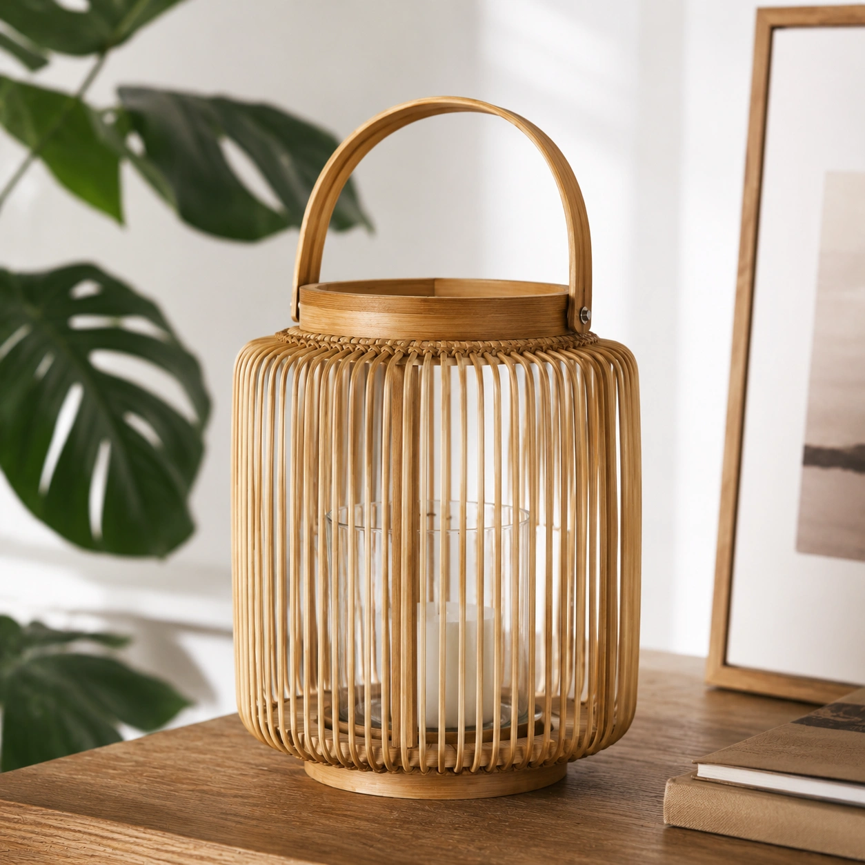 Farol Cilindrico de Bambu Natural
