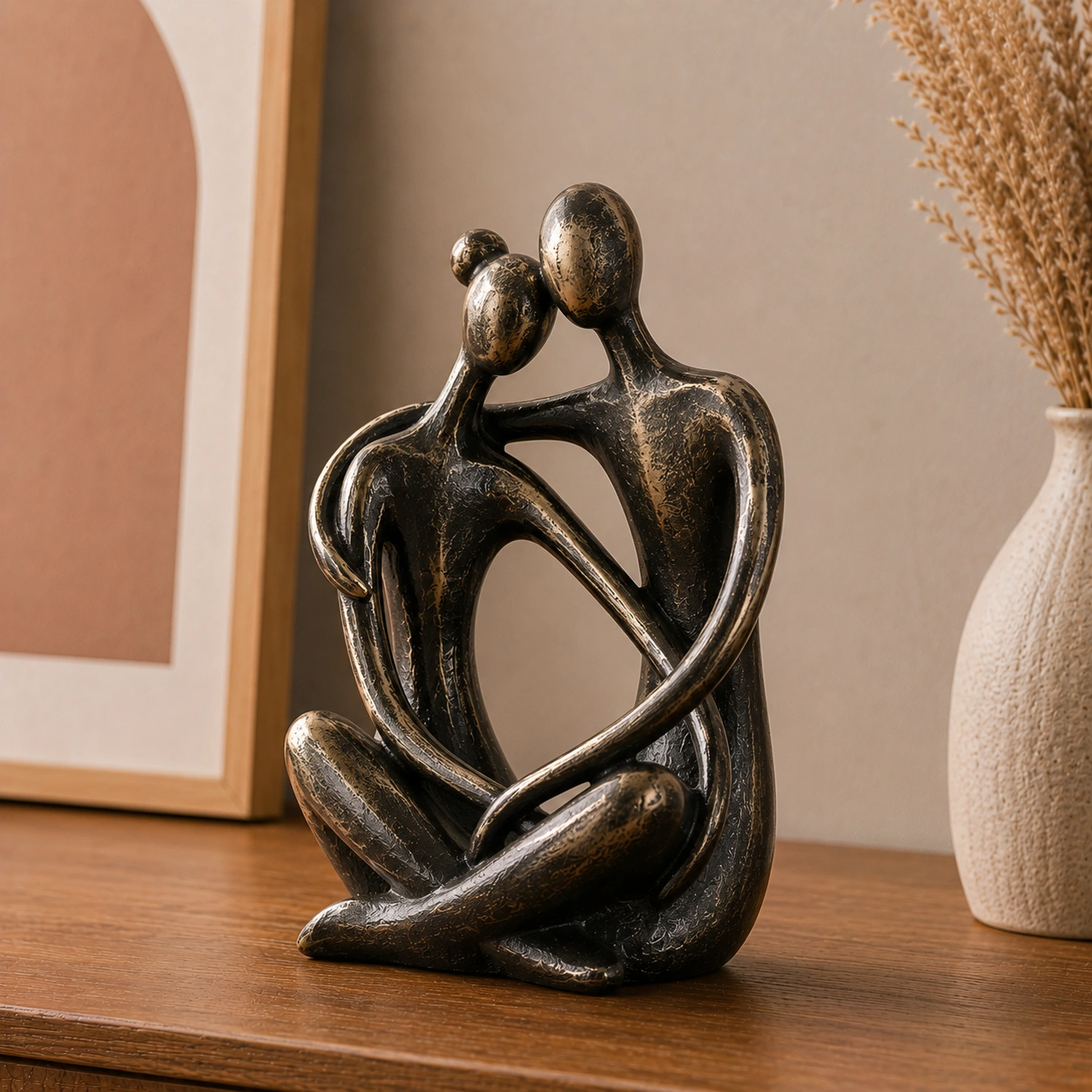 Escultura Abstracta Pareja Sentada Color Negro Bronce