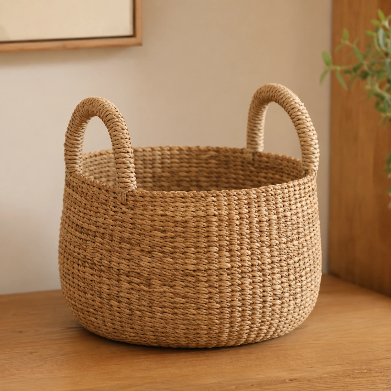 Cesta Redonda De Almacenamiento Color Beige Claro