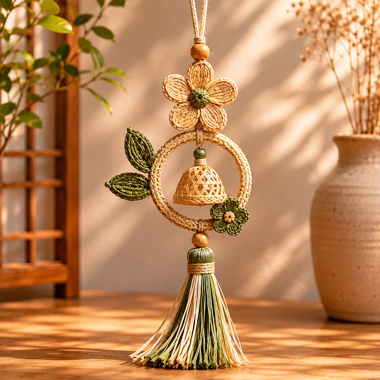 Colgante Decorativo Floral Artesanal Color Beige