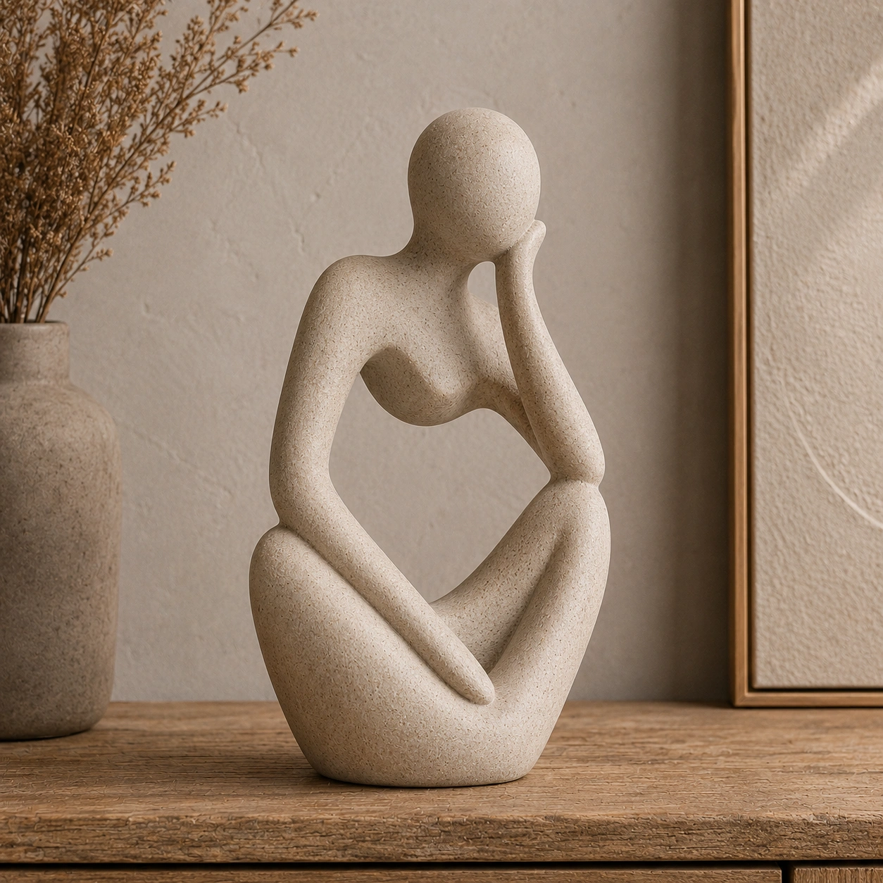 Escultura Mujer Pensativa Beige