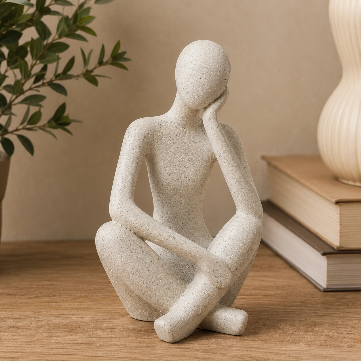 Escultura Sentada Moderna Blanca